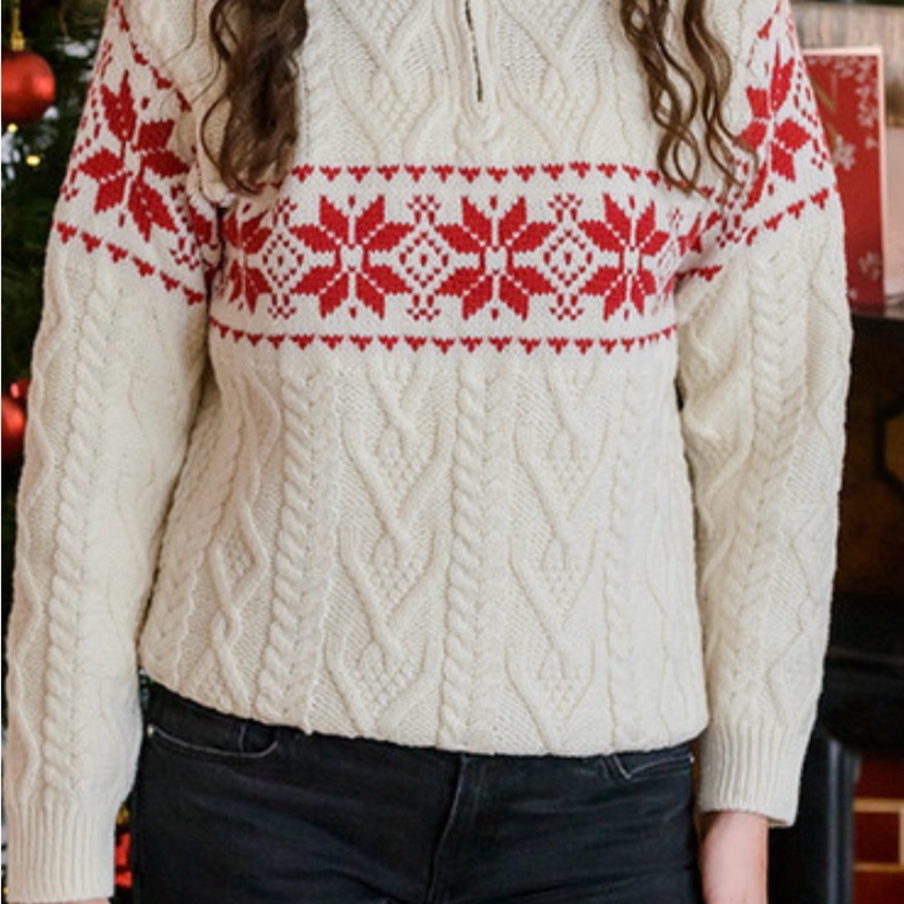 Aran Irish Wool Women's Snowflake Zip-Neck Large